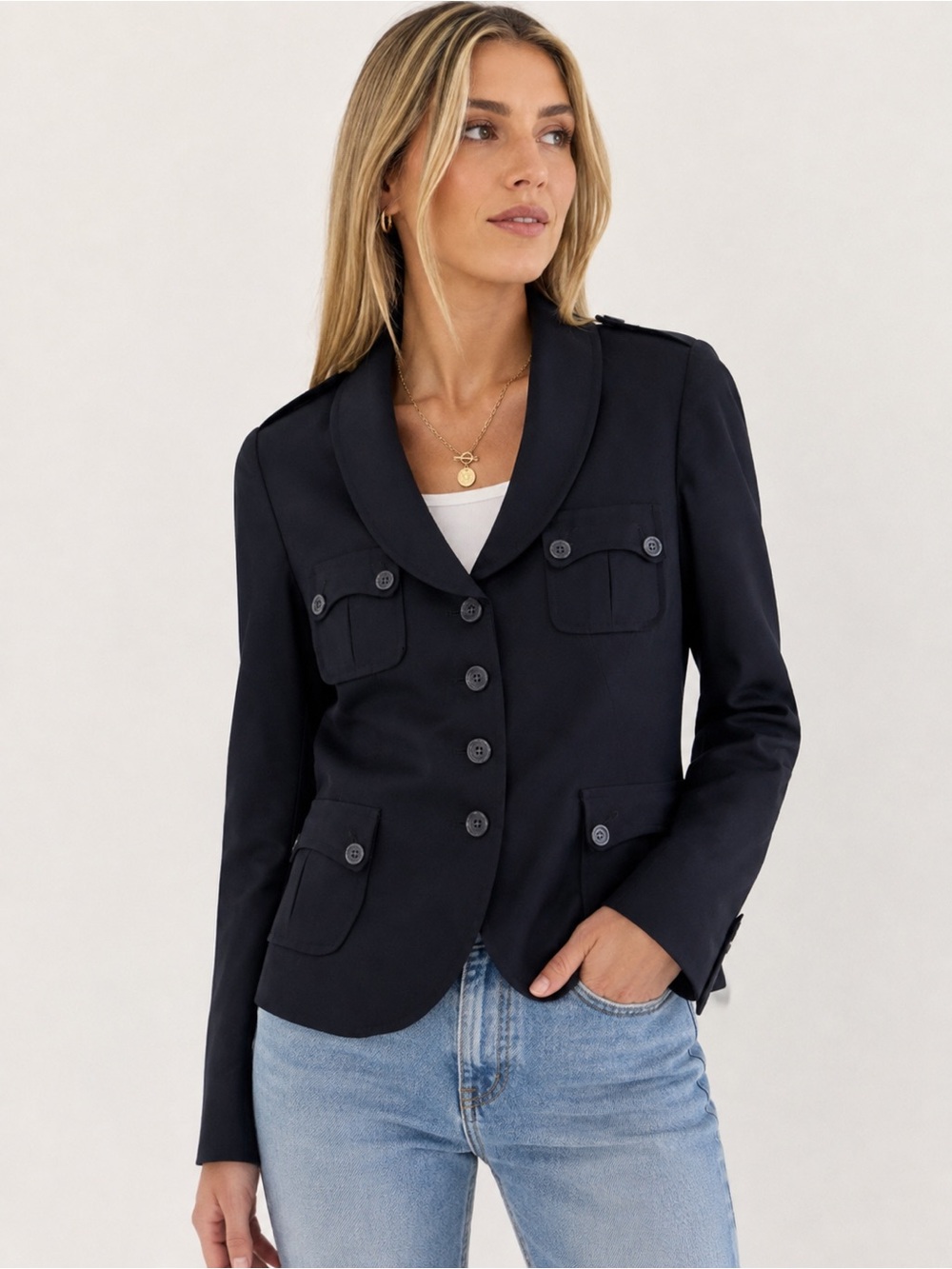 Tabala Couture Paris Made in France Dark Navy Military Blazer XS